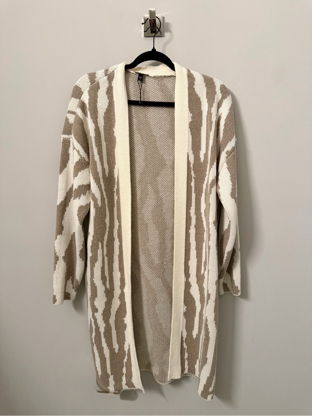 Express - Taupe and Cream Open-Front Knit Cardigan